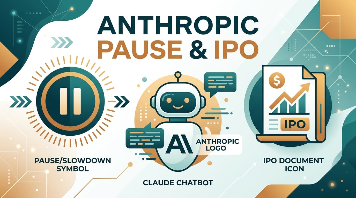 Anthropic logo with IPO document and AI safety shield symbol