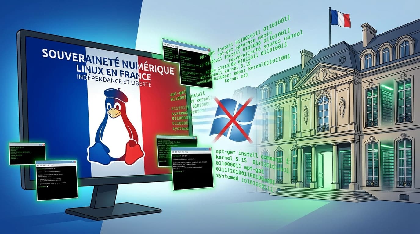 หน้าจอคอมพิวเตอร์แสดง Linux terminal สัญลักษณ์ digital sovereignty