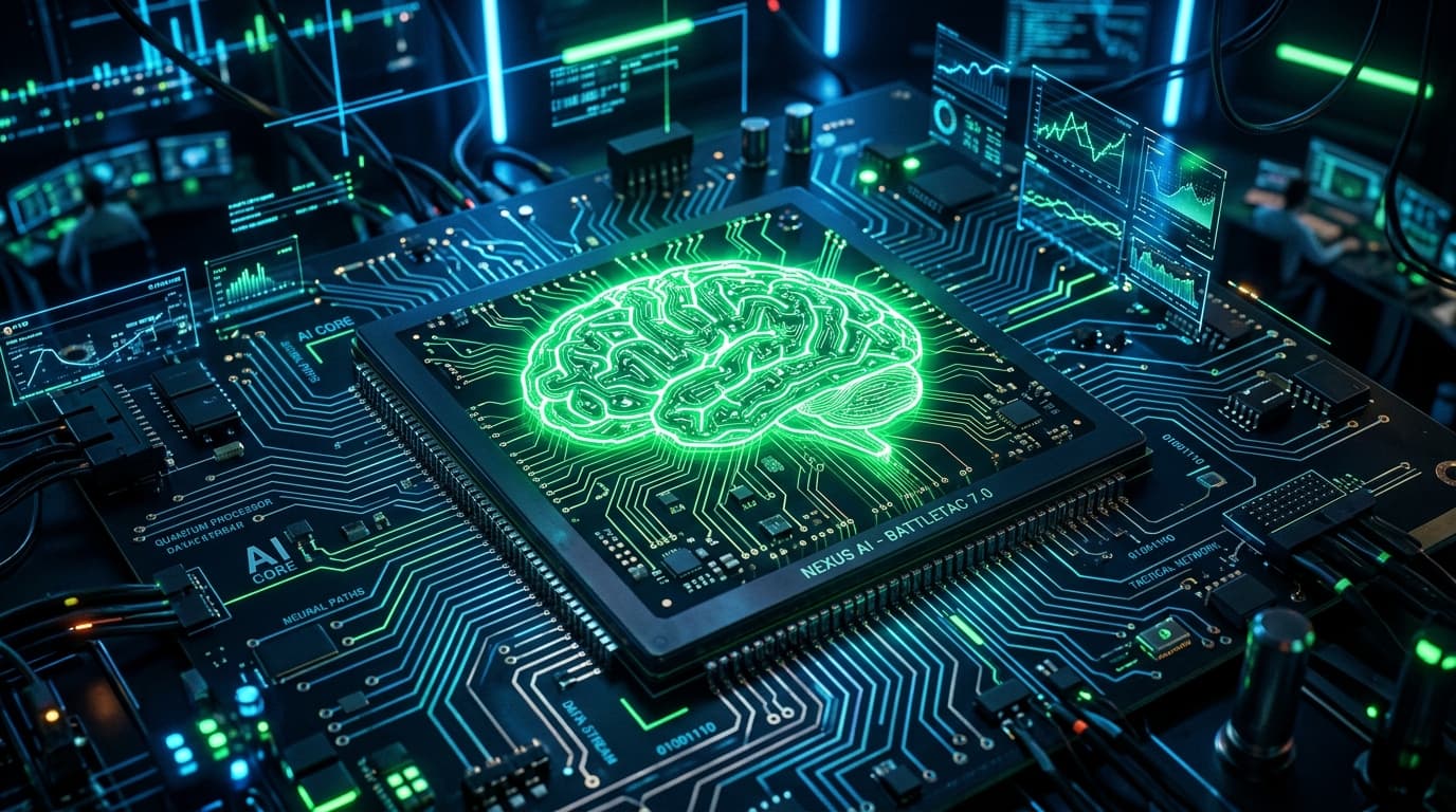 ภาพชิปประมวลผล AI เรืองแสงสีเขียวบนแผงวงจร สื่อถึงการแข่งขันในตลาดชิป AI
