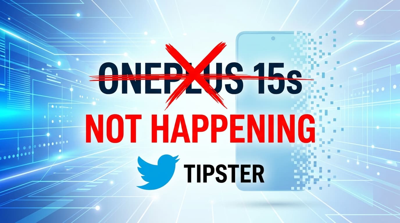 ภาพ OnePlus 15T สีขาว แสดงข้อความ Cancelled ทับ พื้นหลังโทนเข้ม เทคโนโลยียุคใหม่
