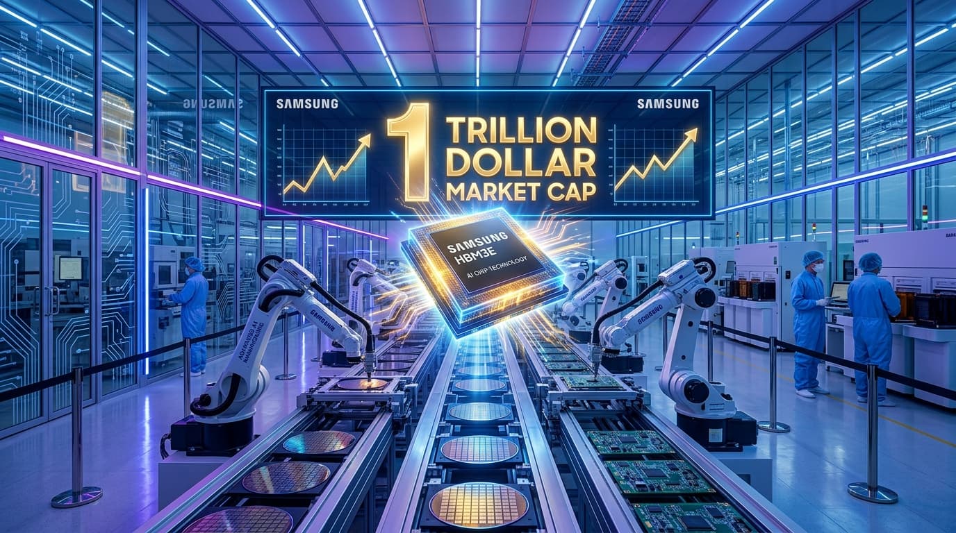 ชิปเซมิคอนดักเตอร์ Samsung HBM สำหรับ AI workload บนพื้นหลังวงจร