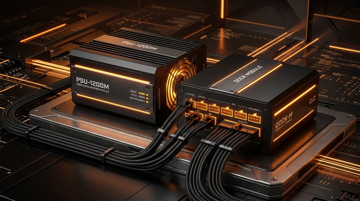 Thermaltake Dockpower PSU แบบแยกครึ่งได้ สีดำ-เทา พร้อม Dock Module สำหรับถอดเปลี่ยนสาย