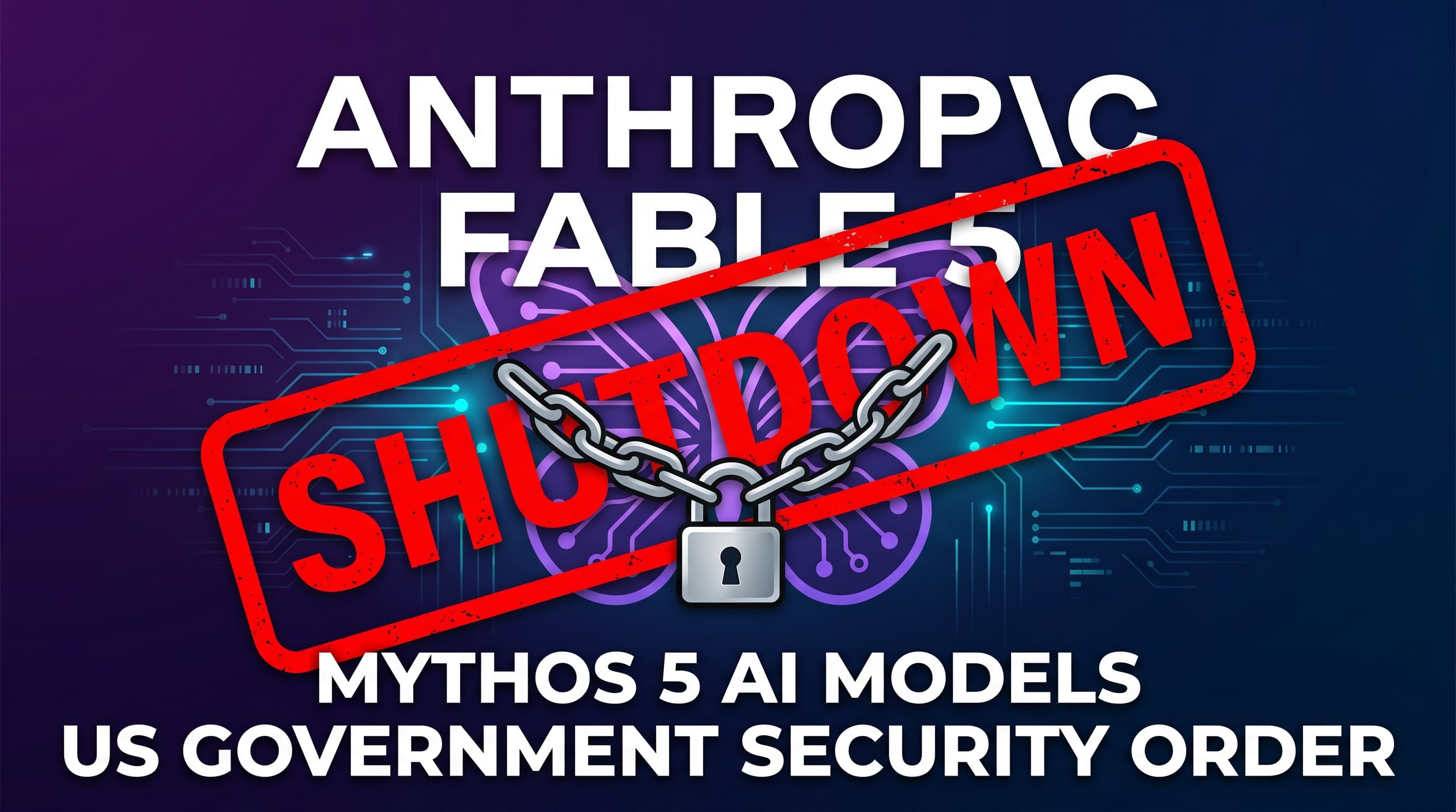 Anthropic Fable 5 ถูกปิดการเข้าถึง ภาพโลโก้ Anthropic พร้อมกุญแจล็อคและป้าย Government Shutdown Order