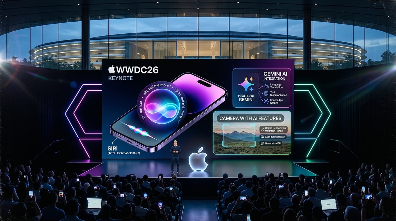 Apple WWDC 2026 keynote at Apple Park with Siri AI and iOS 27 announcements