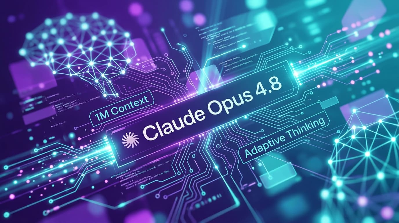 Claude Opus 4.8 visual — AI model with hybrid reasoning, 1M context window, and adaptive thinking