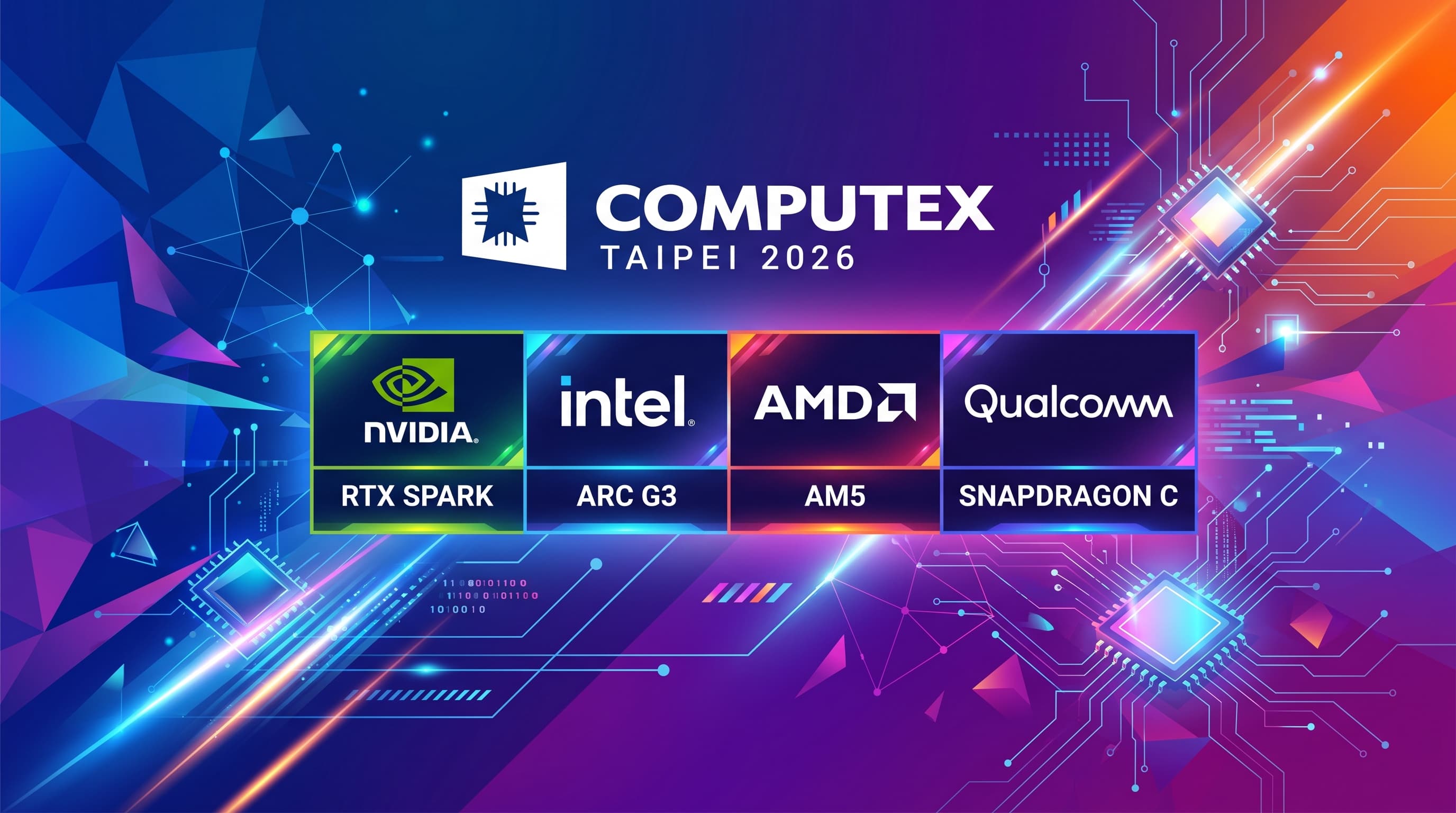 Computex 2026 โลโก้งานและแบรนด์เทคโนโลยีสำคัญ NVIDIA Intel AMD Qualcomm