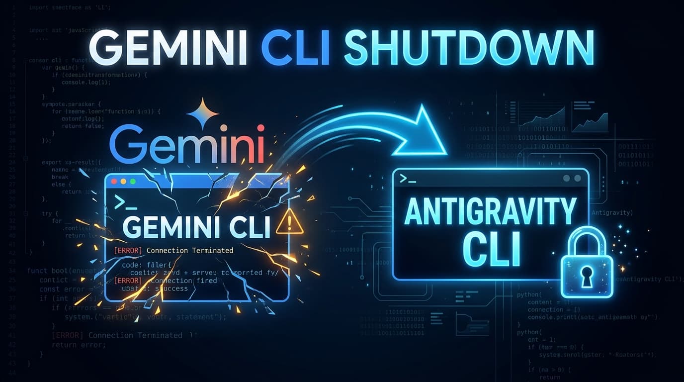 Google Gemini CLI to Antigravity CLI migration with warning symbol and code terminal