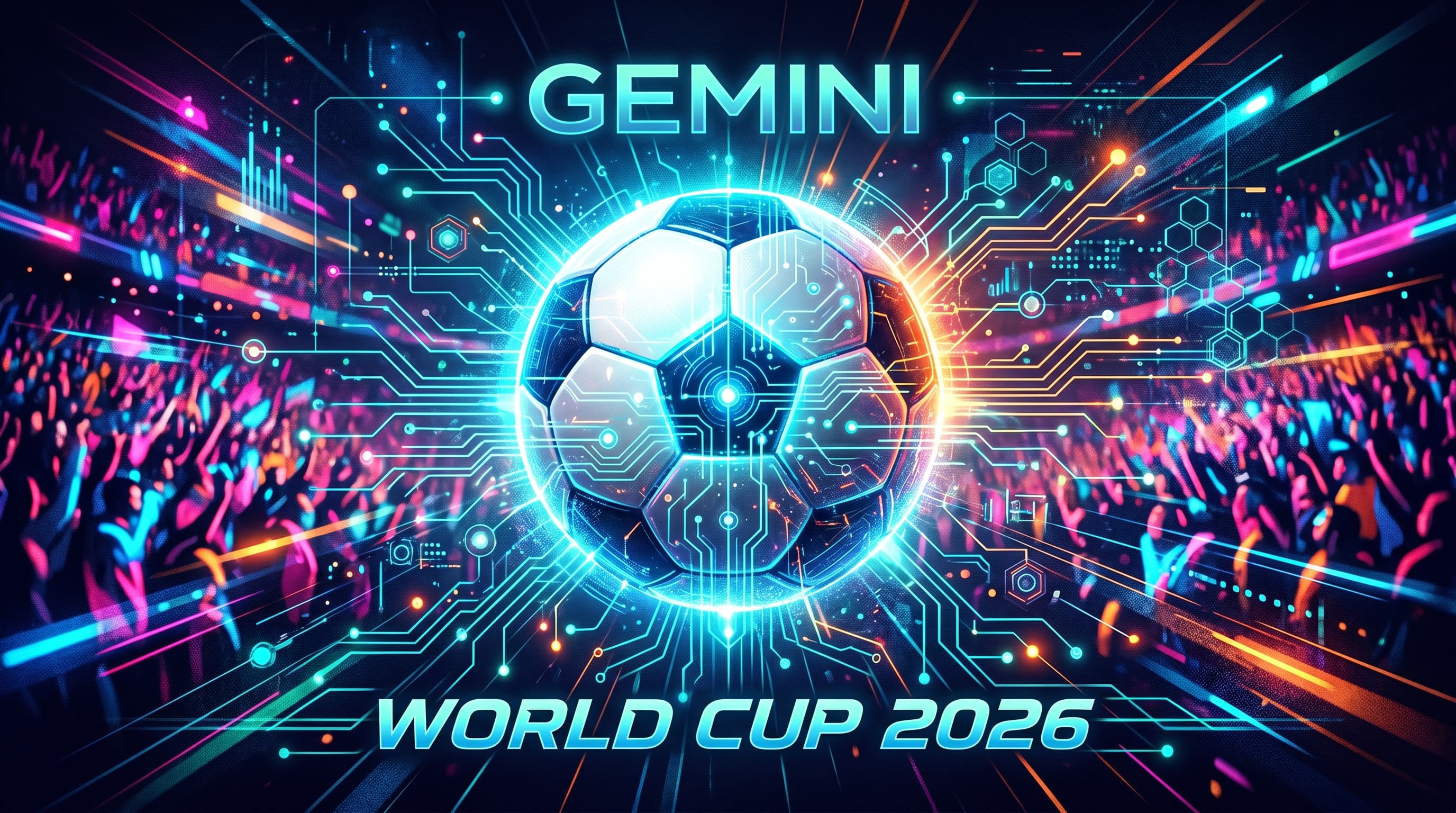 สัญลักษณ์ Gemini รวมกับฟุตบอลและลูกโลก สื่อถึง AI ในฟุตบอลโลก 2026
