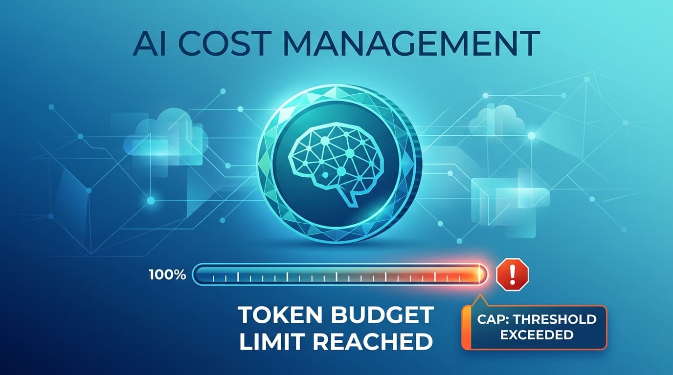 กราฟิกแนวคิด Token Budget แสดงเหรียญ token และกราฟค่าใช้จ่าย พร้อมโลโก้ Meta