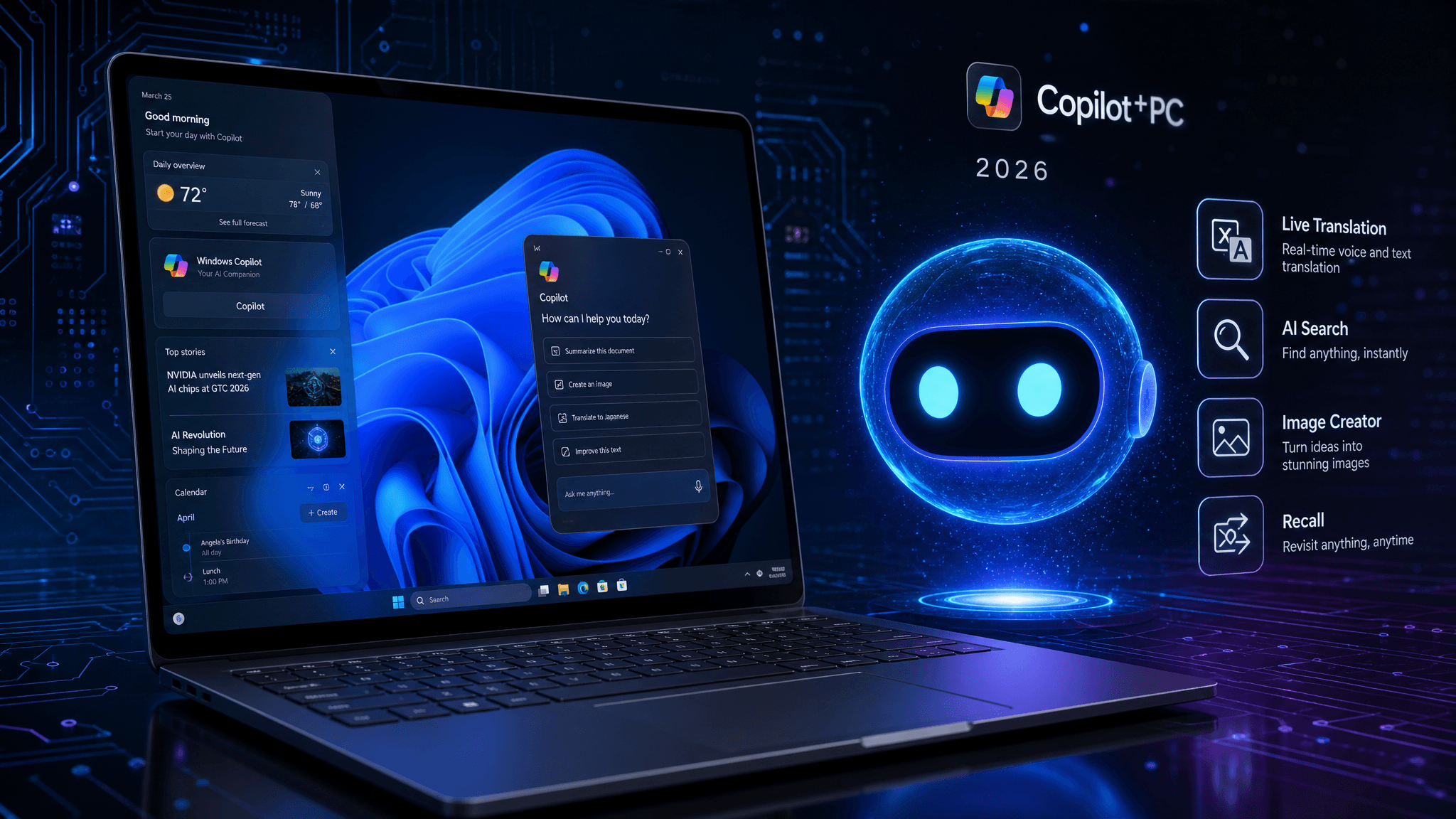 Microsoft Windows with AI Copilot features on a PC