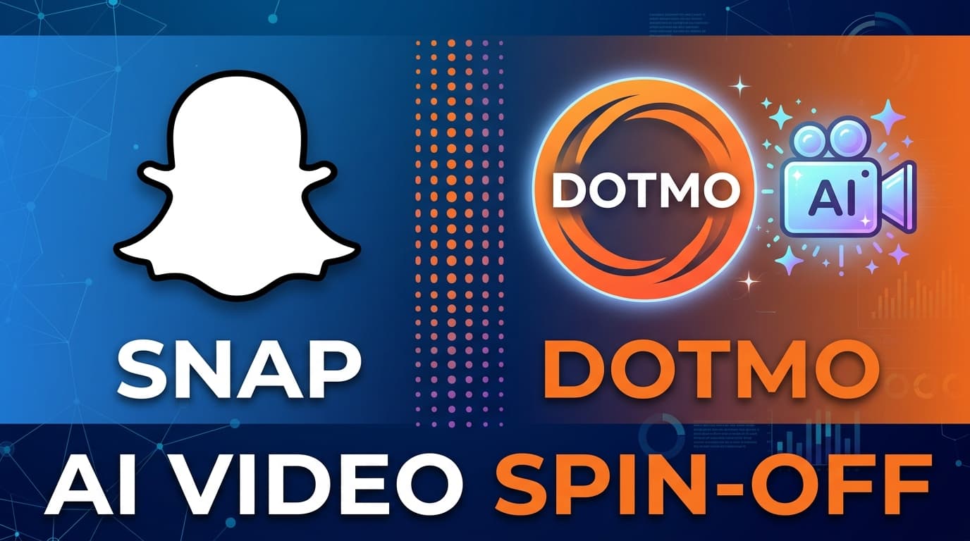 ภาพลอโก Dotmo และ Snap สไตล์โมเดิร์น สีสันสดใส พื้นหลังเอฟเฟกต์วิดีโอและ AI แนว tech