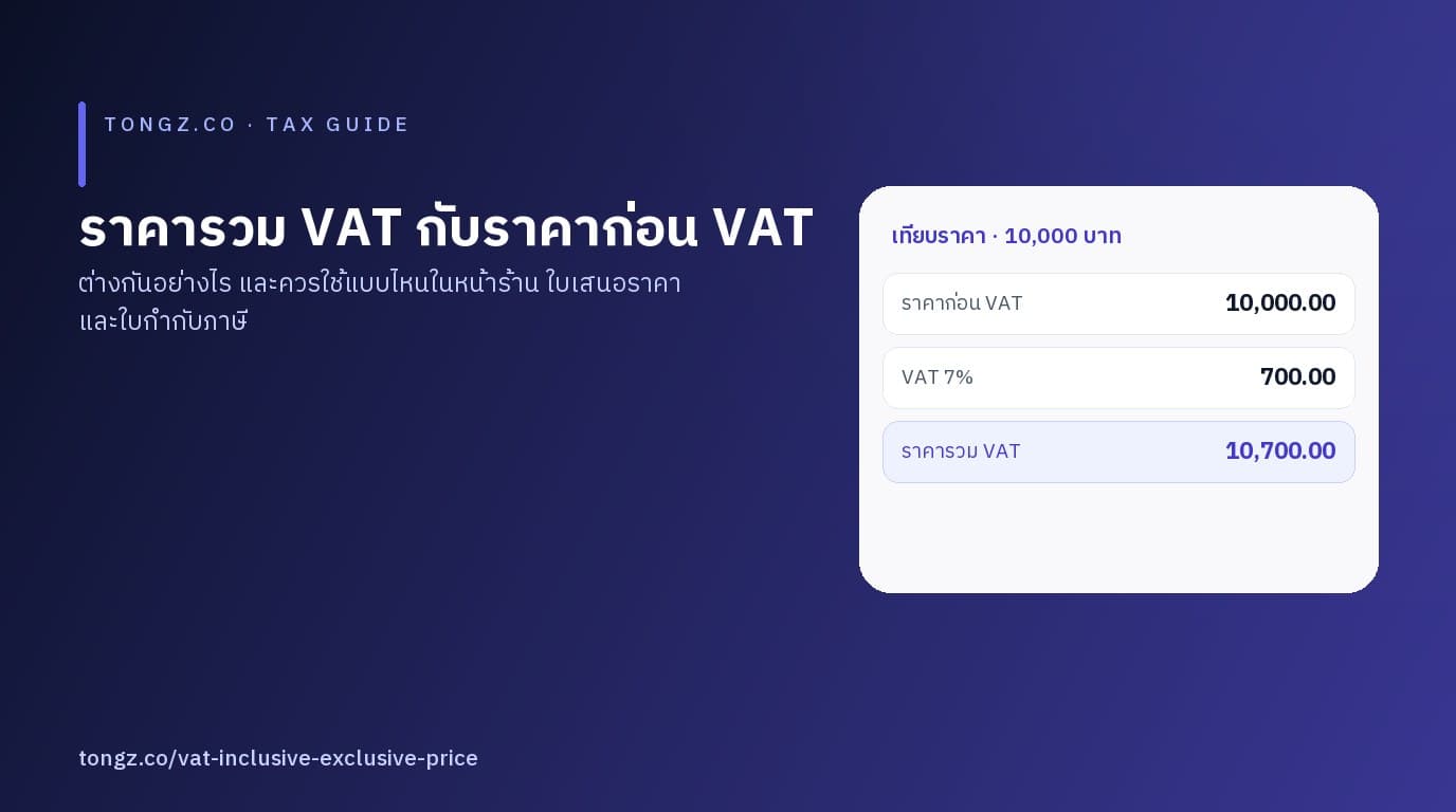 ภาพเปรียบเทียบราคาก่อน VAT 10,000 บาท กับราคารวม VAT 10,700 บาท พร้อมใบเสนอราคาและเครื่องคิดเลข