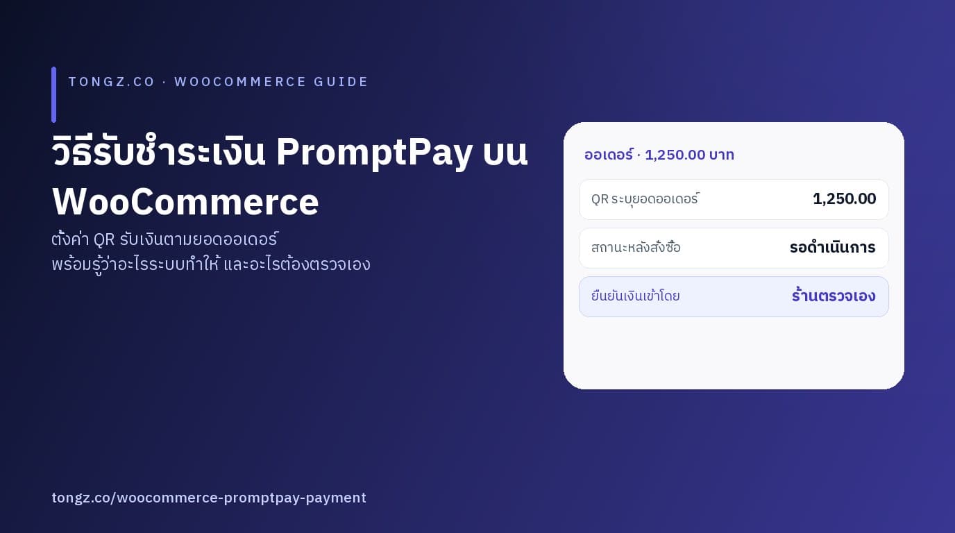 หน้าจอ WooCommerce ตั้งค่า PromptPay QR พร้อมภาพ QR รับเงินบนหน้าคำสั่งซื้อ